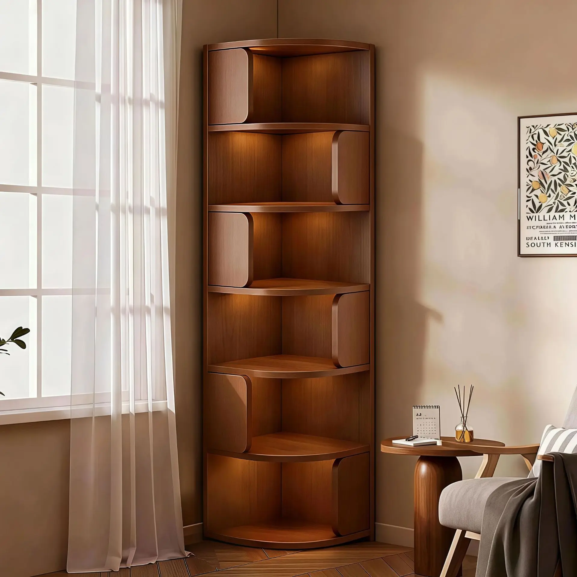 

Угловой шкаф для хранения на деревянном полу | Книжный шкаф с треугольной угловой полкой | Настенный органайзер для гостиной, спальни