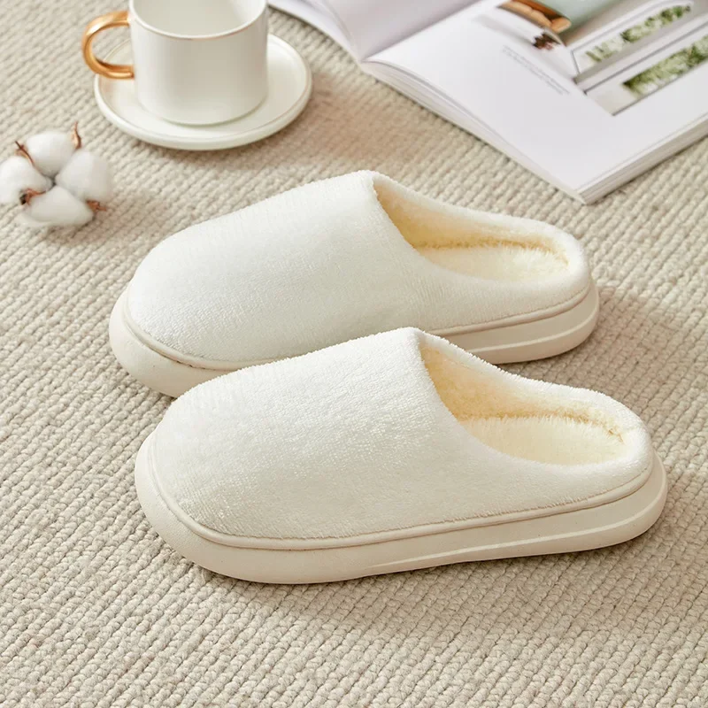 Nova cor sólida dos homens casa chinelos feminino slides macios casual inverno quente de pelúcia interior apartamentos casais quarto conciso sapatos peludos