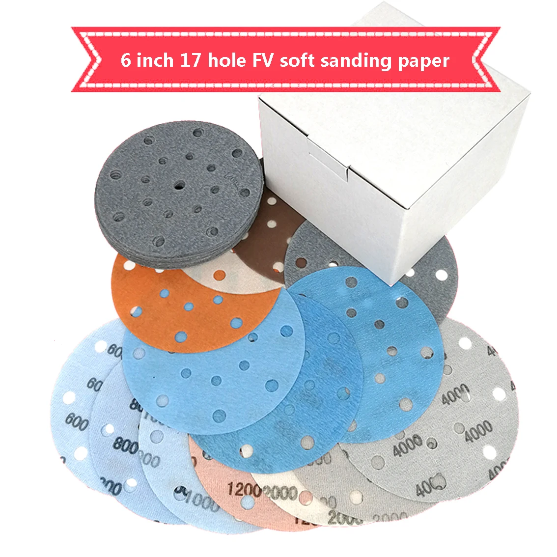 1-30pcs 6 Inch 17 Holes 150MM  FV Soft Abrasive Paper Fine Grinding car paint surface polishing 600 800 1000 1200-3000 4000 mesh