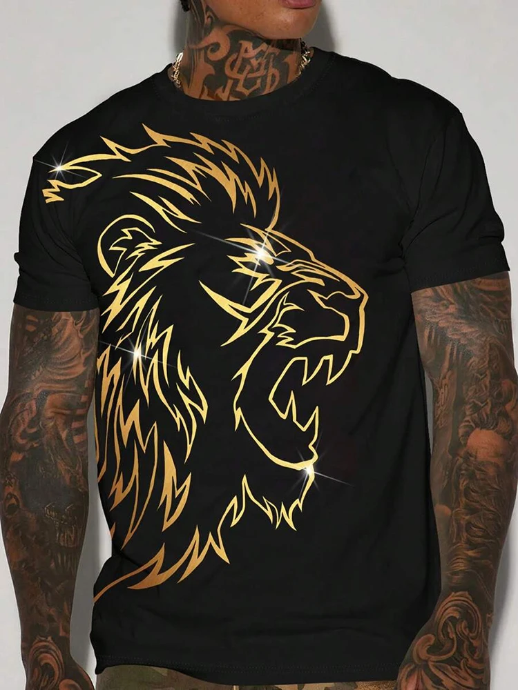 2024 New Lion Print Men's T-shirt Summer Street Fashion Men's T-shirt Daily Casual Short-sleeved Top Outdoor Sports T-shirt