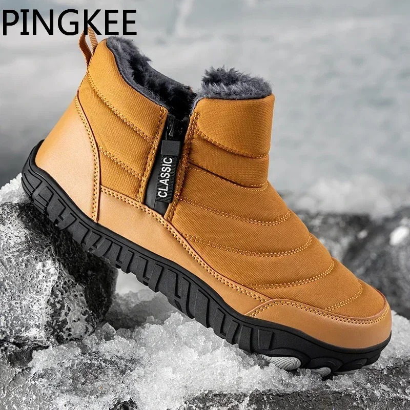 VENOCON PINGKEE Wide Feet Barefoot Athletic Leather Casual Shoes Men Women Winter Thermal Fur Snow Boots Sneakers Footwear Man