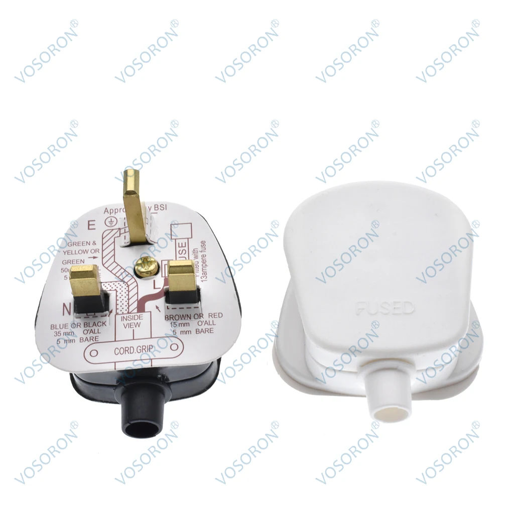 White Black 3 Pin UK Mains Plug 13A Appliance Assembly Power Cord Fuse Wiring Connector England Removable Power Plug Type G