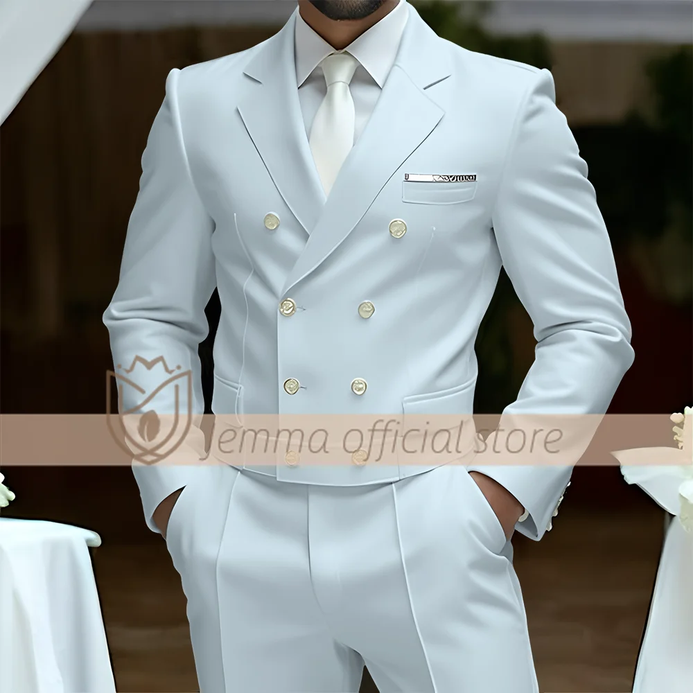 طقم بدلة رجالي مكون من قطعتين، نمط صدرية مزدوجة الصدر، بدلة وبنطلون، اختيار حفلات الزفاف والاحتفالات