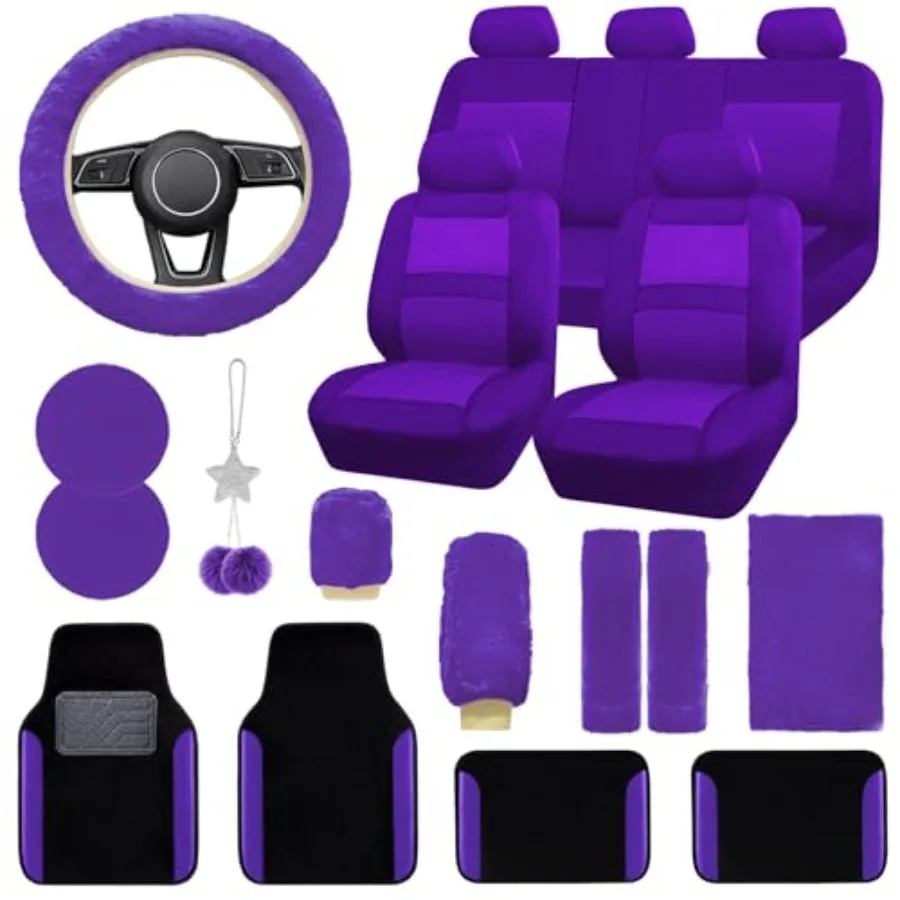 

Full Set Car Seat Cover for Women with Waterproof Floor Mats 3D Air Mesh with 5mm Composite Sponge Inside Universal Fluffy Stee