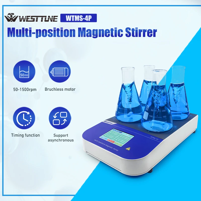 

WESTTUNE Multiple Magnetic Stirrer Digital Display Laboratory Stirrer Magnetic Mixer 50-1500RPM 4-Position Thermostatic Stirrer