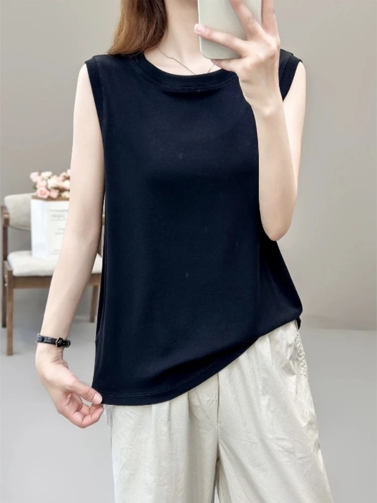 plus Size Women's T-Shirt round Neck Sleeveless Loose Fit Summer New Style Casual Comfortable Breathable Sweat Absorbent Top