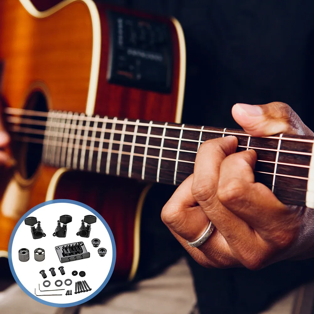 1Set Robust Metal 3-Stringed Guitar Bridge Kit Easy Install Remove Replacement Bridge System for Vintage Three-String Guitar