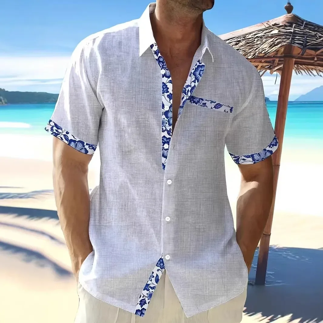 

Весенне-летняя мужская одежда с коротким рукавом, деловая повседневная рубашка, мужская рубашка с карманами и лацканами, топы