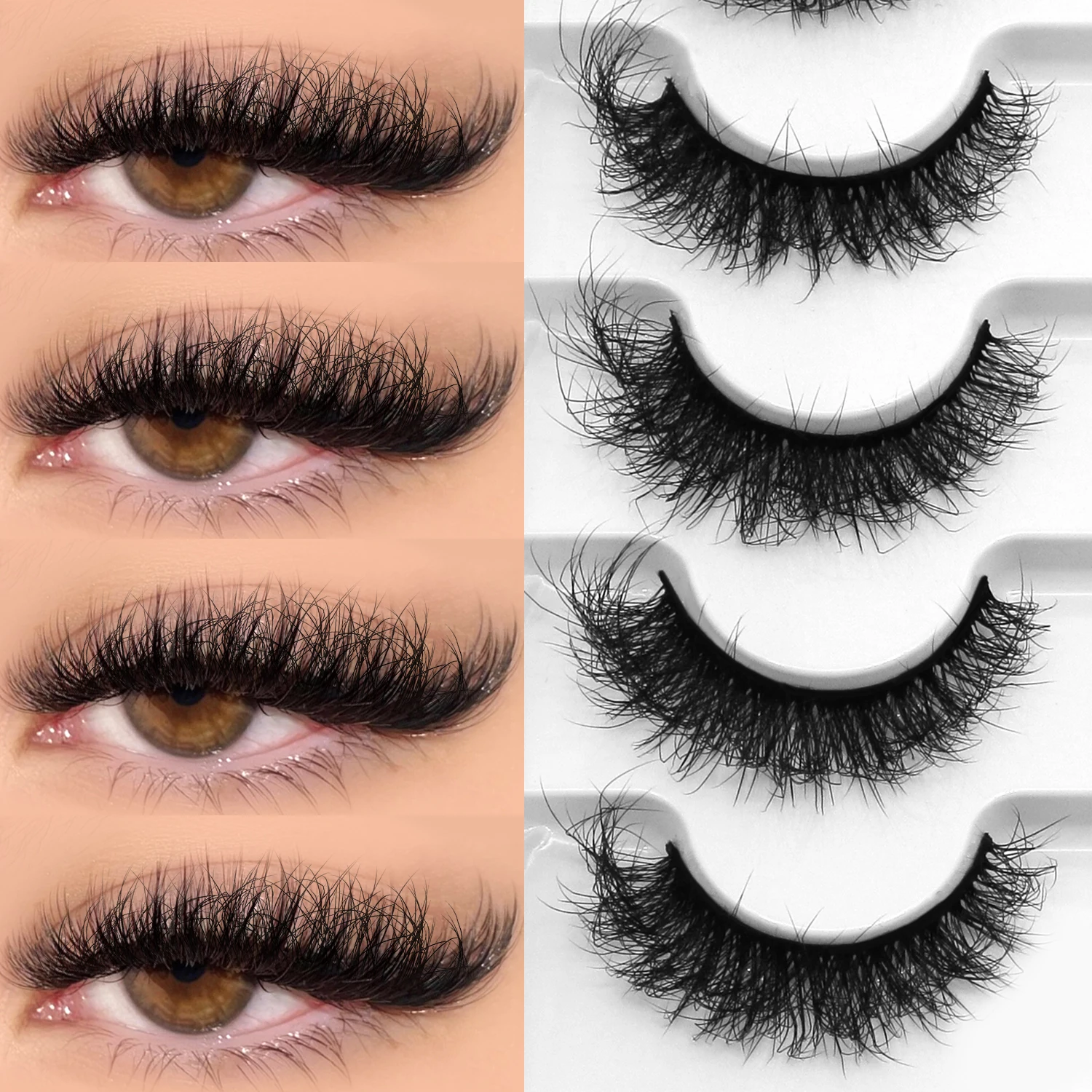 GROINNEYA False Eyelashes Fluffy Lashes Natural Long Cat Eye Lashes Soft Curly Thick Fluffy Eyelash Extension Makeup