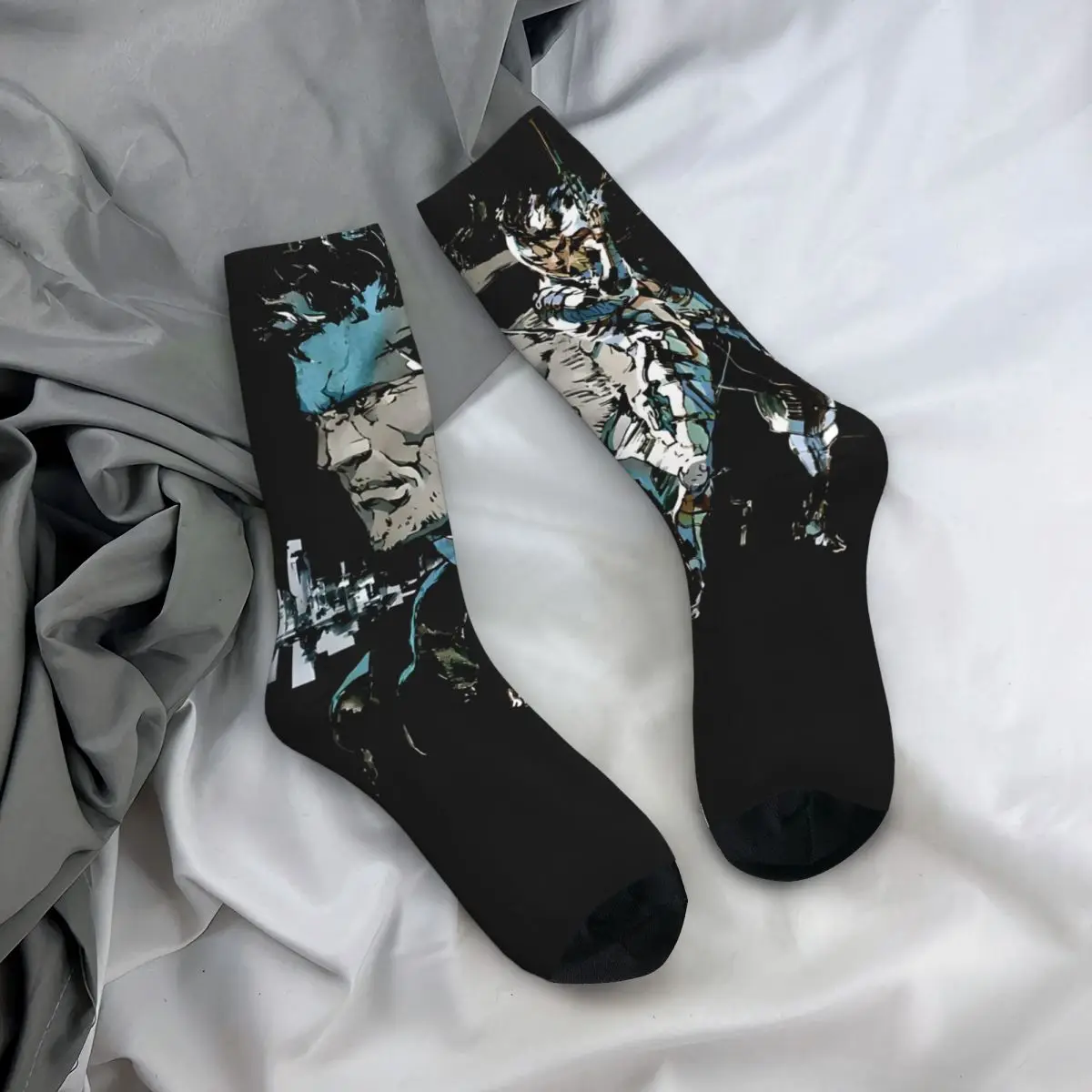 Funny Crazy compression Cool Fan Sock for Men Hip Hop Harajuku M-Metal Gear Happy Seamless Pattern Printed Boys Crew Sock