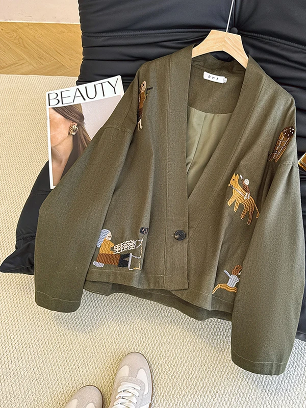 

Женская осенняя свободная блузка с тяжелой вышивкой в стиле ретро, высококачественная свободная универсальная блузка Old Money Sle V-Ne, модная для поездок на работу...