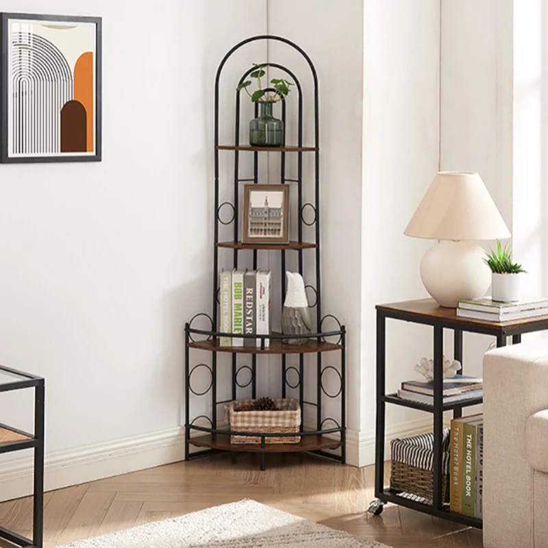 

4-Tier Corner Bookshelf, Modern Style, Plant Stand with Metal Frame,Bath rack shelf, Living room corner shelf