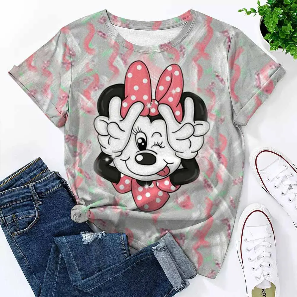 Disney Mickey Mouse Print Sommer T Shirt für Frauen Oversize T-shirt Rundhals Kleidung Pulovers Top Grafik T Shirts Casual