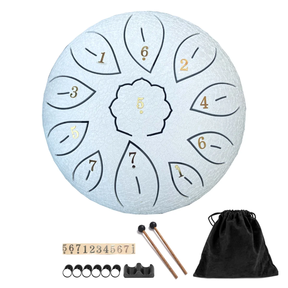 Rain Drum for Outside, Steel Tongue Drum 11 Notes 6 Inches Chakra Tank Drum Steel Percussion Padded Mallets White