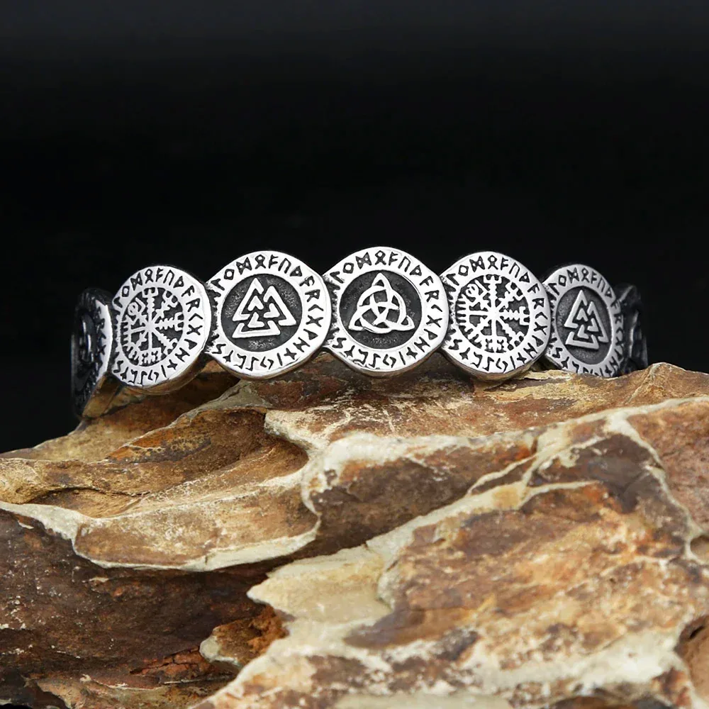 Fashion Nordic Viking Rune Jewelry Opening Adjustable Stainless Steel Fashion Jewelry Bracelet Retro Punk Hip Hop Unisex Gift view 3