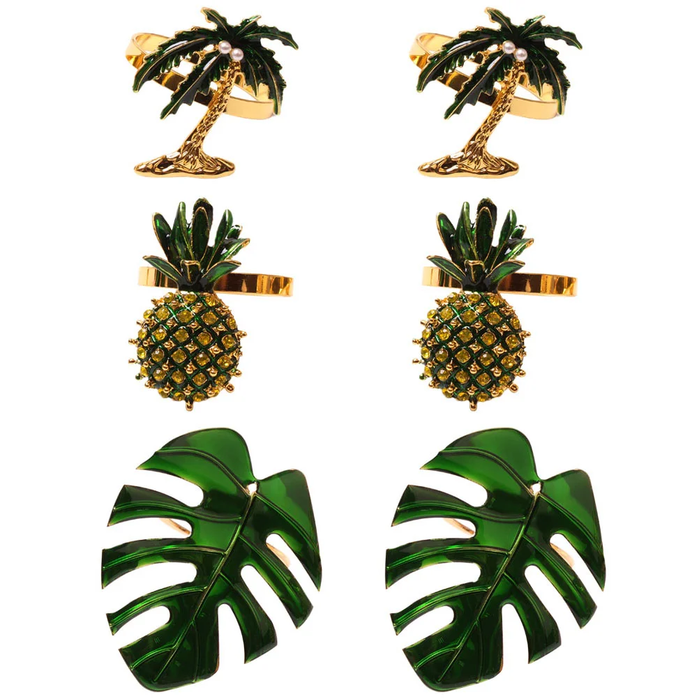 6 Pcs Hawaiian Napkin Rings Exquisite Craftsmanship Holders Holding Buckle Party Buckles Monstera Design Alloy Banquet