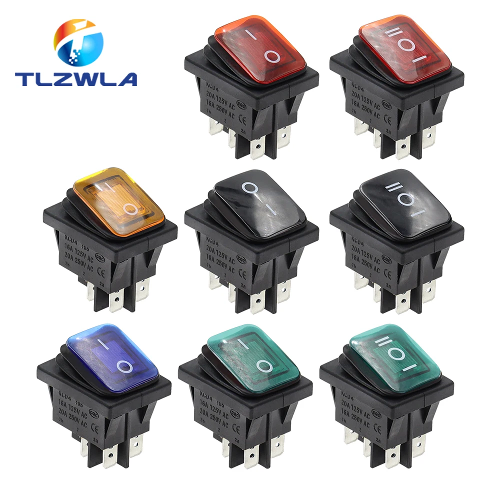 1PCS KCD2 2 ON-OFF ON-OFF-0N 4/6 Pin Heavy Duty Sealed Waterproof Auto Boat Marine Rocker Switch With LED 15A 16A 20A 250V