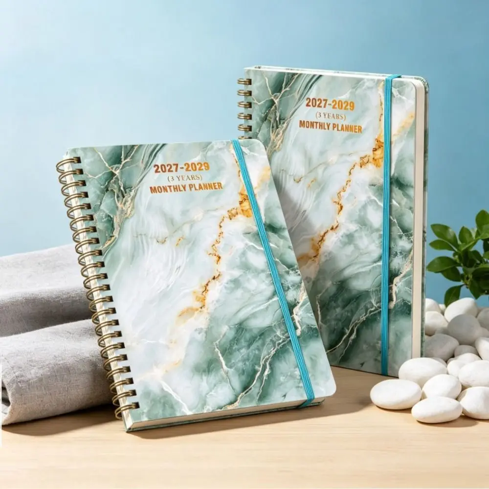 Flower Theme Cover 2027-2029 Monthly Calendar Spiral Bound Cat Print Annual Calendar Notebook A5 Multi-Year Agenda Notepad