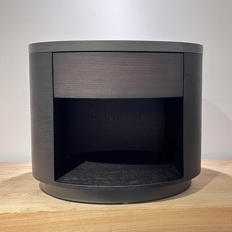 

5Italian minimalist oval bedside table, bedroom light luxury smoky drawer storage locker