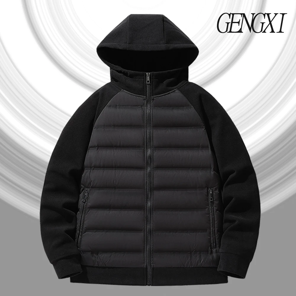 Winter New Arrival Men's 90% White Duck Down Hooded Down Jacket Y2K Fashion Patchwork Design Windproof Warm Sports Jacket