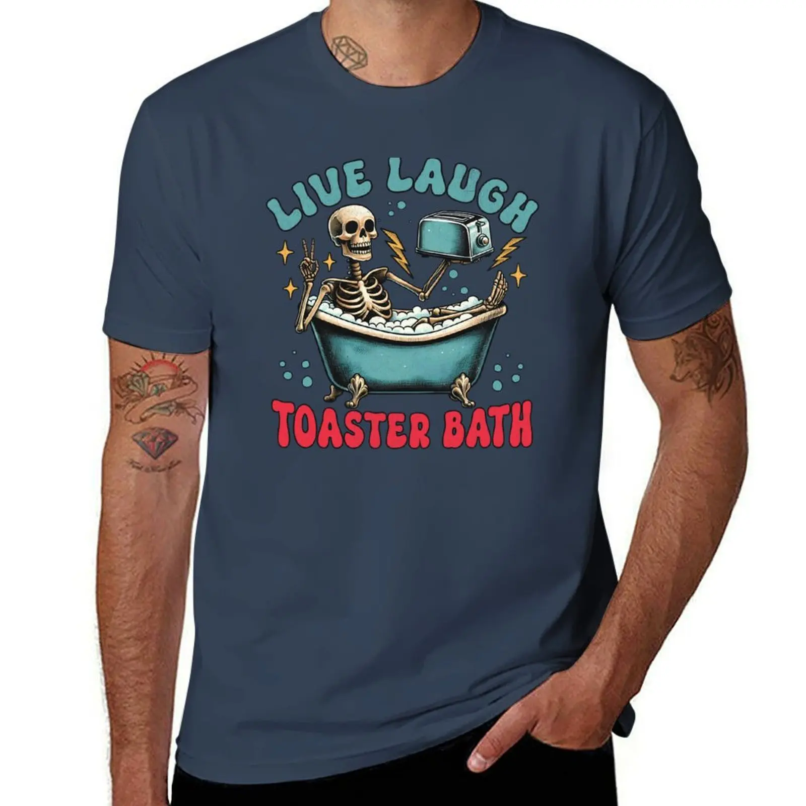 

Live Laugh Toaster Bath T-Shirt Casual Lightweight Short Sleeve Top