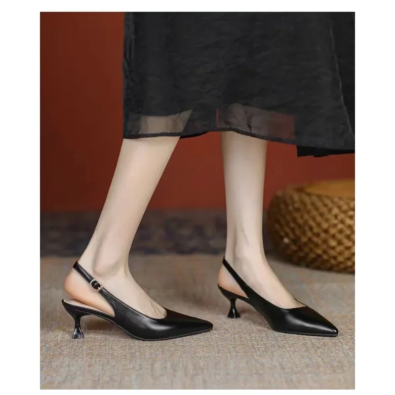 2024 Spring New Brand Women Sandal Fashion Shallow Slip on Ladies Elegant Slingback Shoes Square Low Heel Dress Pumps