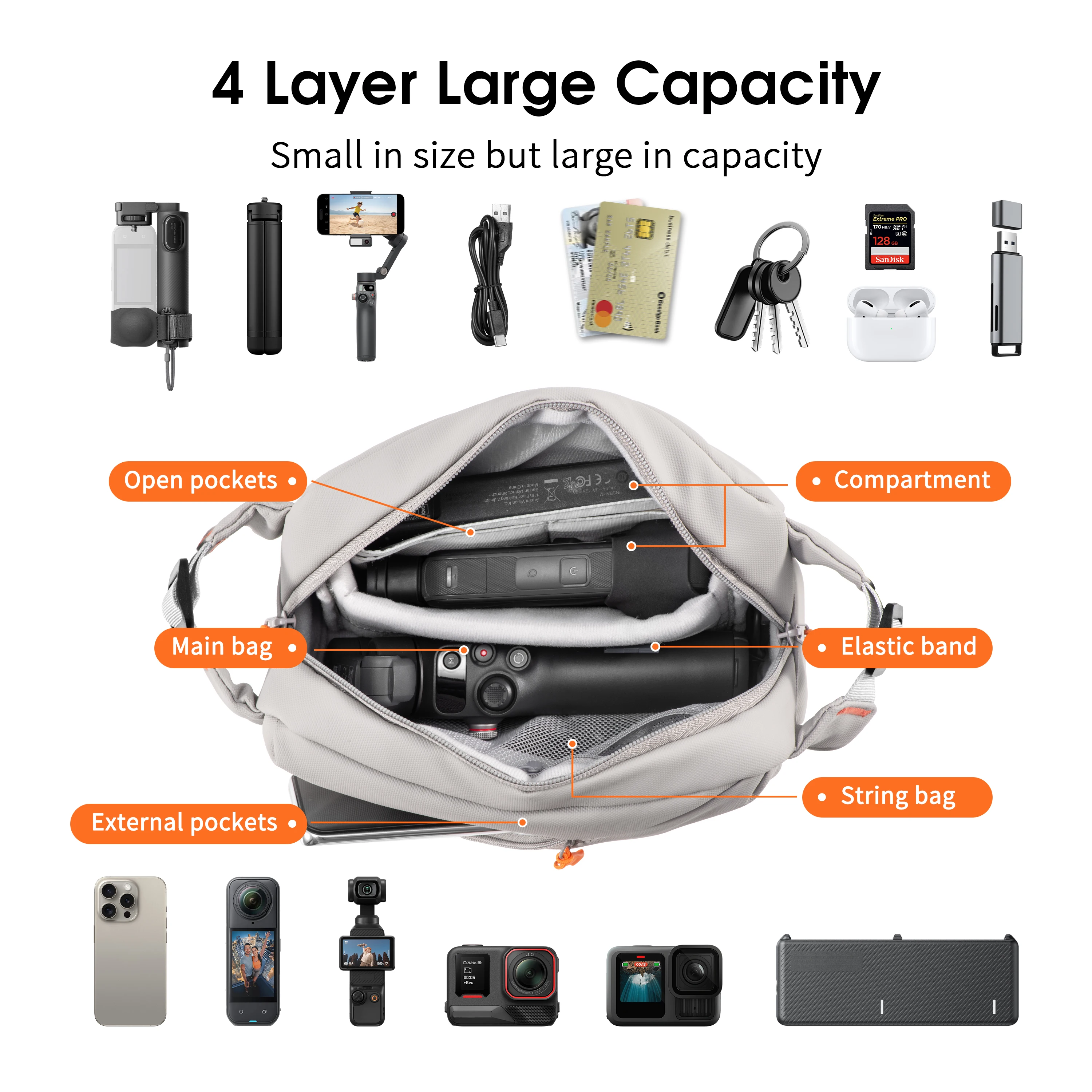 Carrying Bag for Insta360 X5 X4 X3 Flow 2 Go Ultra Chest Bag for DJI Osmo 5 Pro 4 Pocket 3/ Mobile 7P For Go Pro Hero 13 12 11