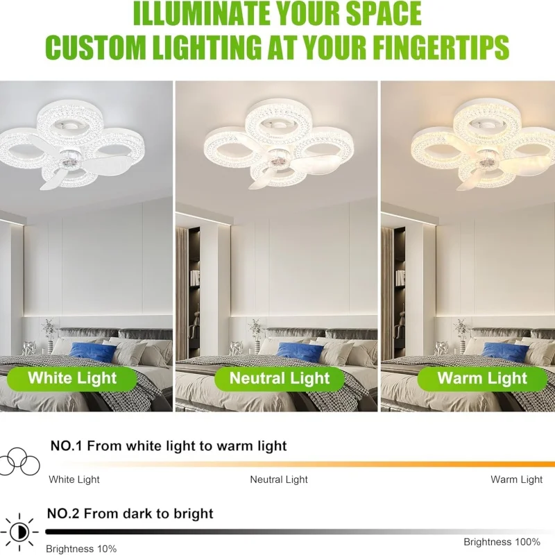 48W Remote Control Ceiling Fan Light with 3 Wind Speeds 2/4H Timer 3000K-6500K  , Ceiling Fan Lamp for Living Room Bedroom