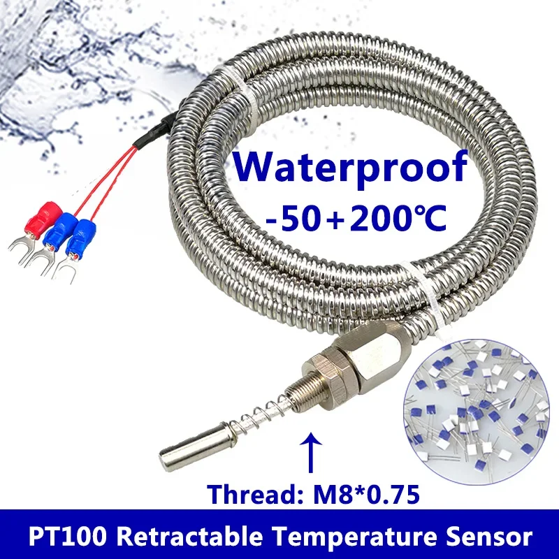 Sensor de Temperatura PT100 con Sonda Flexible para Motores y Rodamientos, Medición de Superficie, Manguera Metálica, Alta Preci