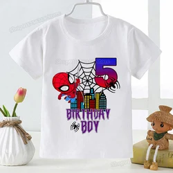 Spider-man T-Shirts Kids Birthday Number Clothes Children's Clothing Marvel Superhero Tops Summer Short Sleeve Cotton Tees Gift