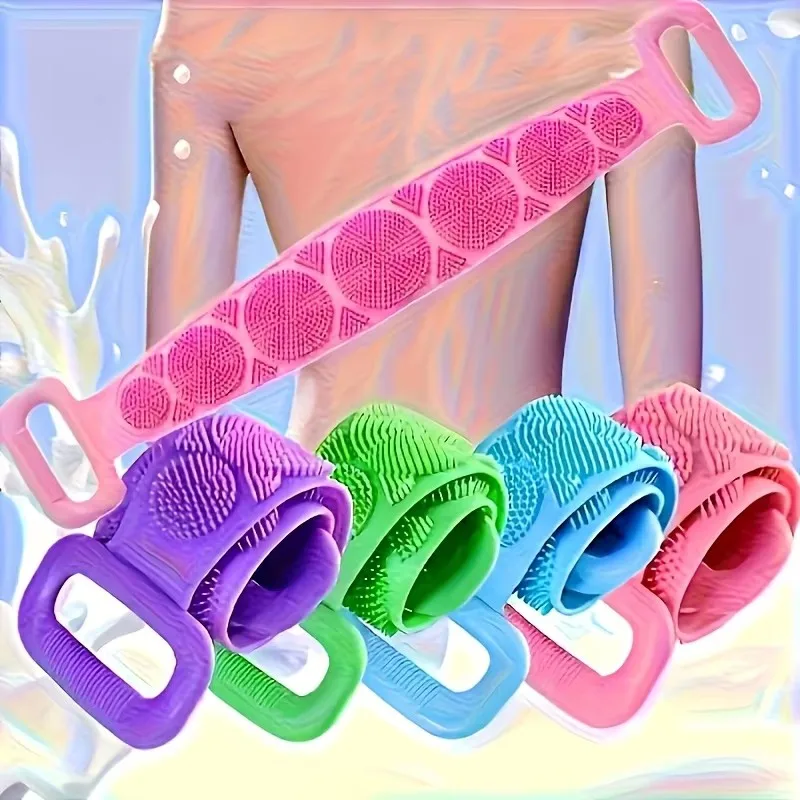 Multi colored optional silicone bath towel, shower back rub, men's and women's long strip exfoliating shower tool