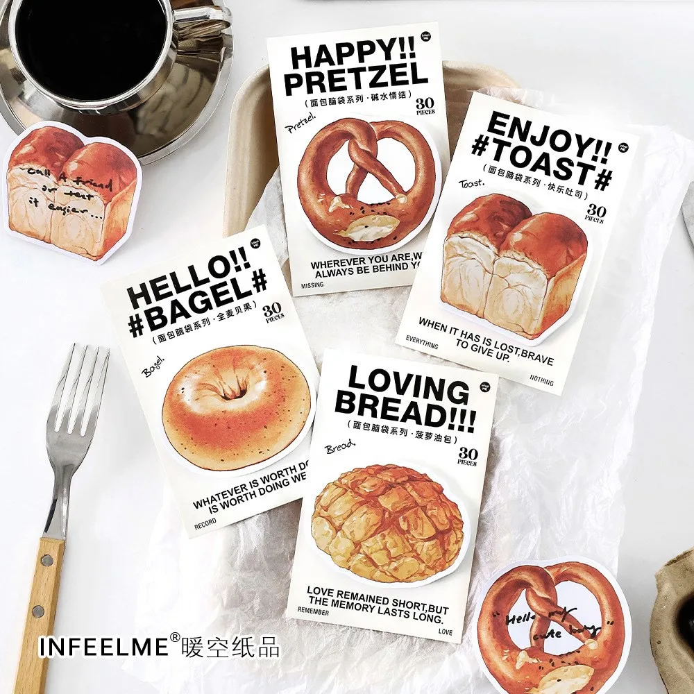 30 Pcs Bagel Bread Shape Self-Adhesive Note Pads Sticky Memo Notes For School Office Home Supplies Students Teachers Present