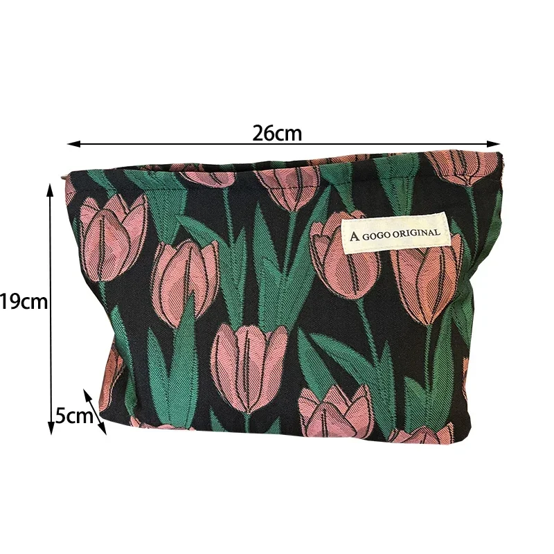 Travel Daily Toiletries Bag Skincare Storage Case Organizer Pouch Fashion Retro Tulip Embroidery Cosmetic Bag Makeup Bag Beauty