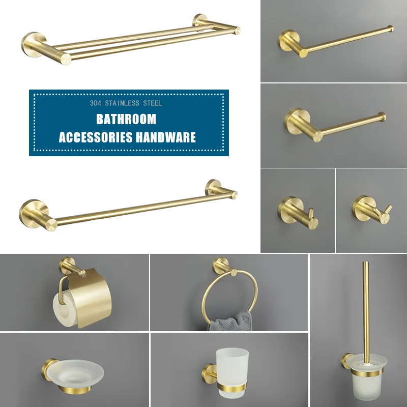 Stainless Steel Towel Rack Towel Bar Towel Ring Bathrobe Hook Toilet Paper Holder Wall-Mounted Brushed Gold Bathroom Accessories