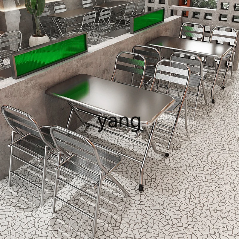 LMM BBQ Stainless Steel Folding Chair Internet Celebrity Snack Shop Table and Chair