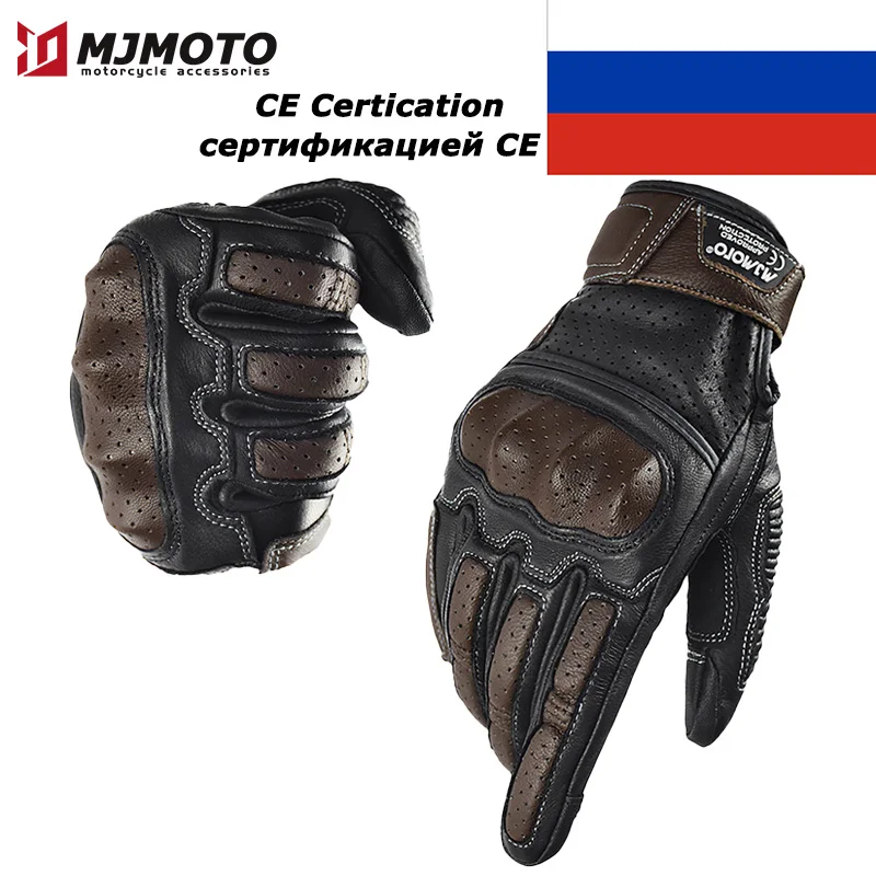 

Classic Goat Leather Motorcycle Gloves Touchscreen Moto Riding Gloves Full Finger Protective Motorbike Glove With CE Certication