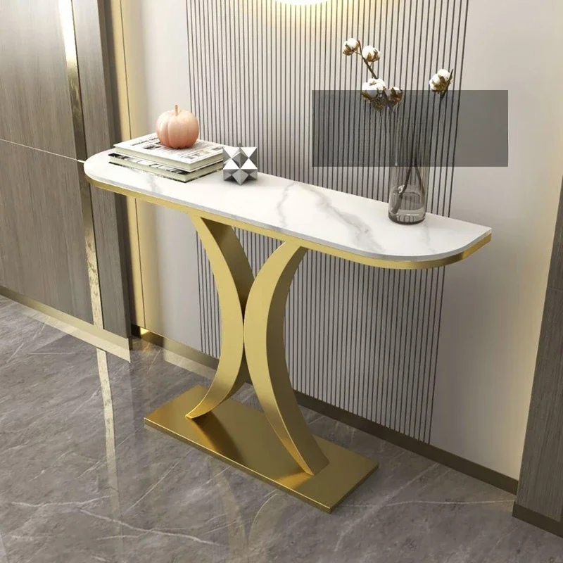 Custom unique elegant stainless steel cc pedestal hallway modern gold marble console table living room furniture