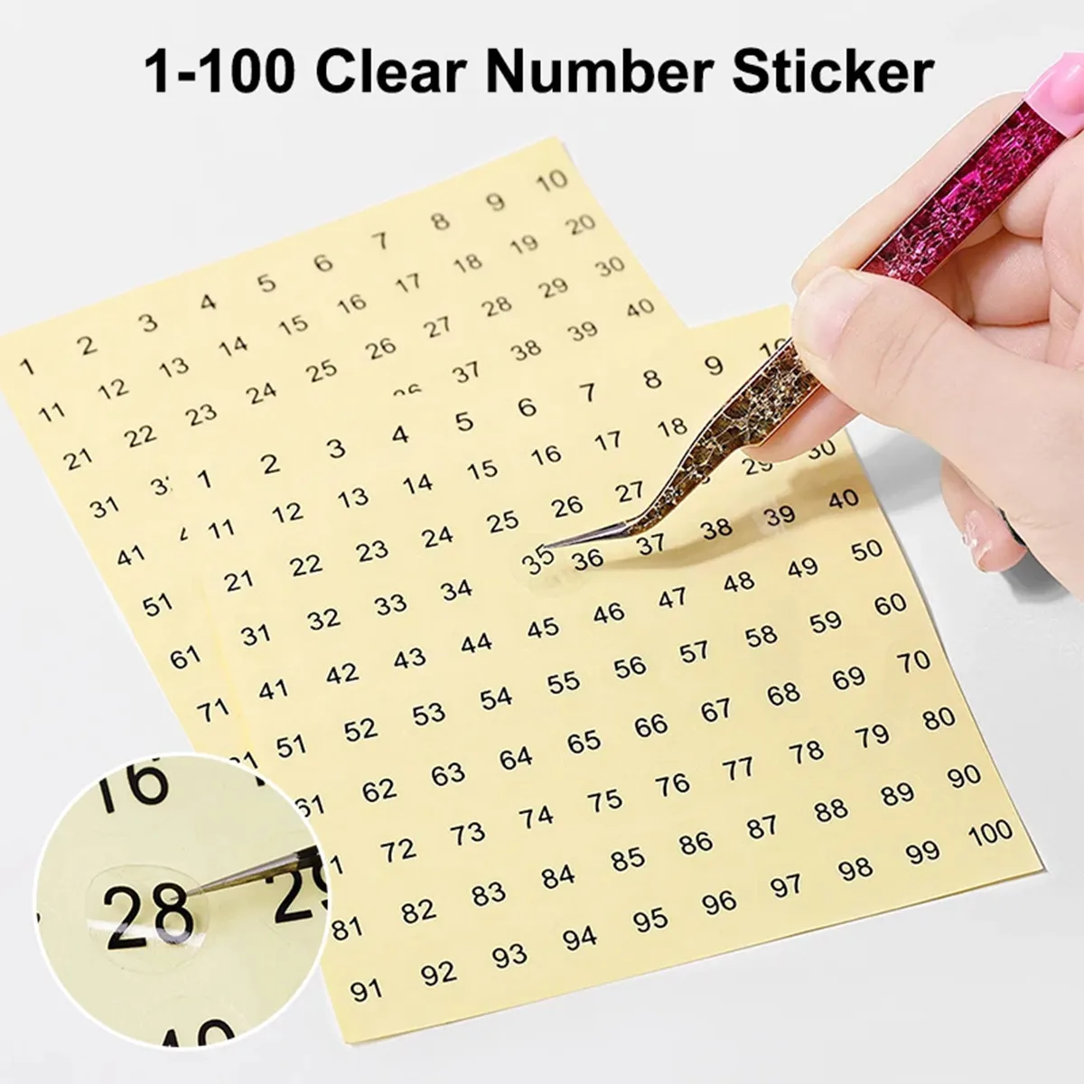 5 pieces of 1-100 number round number stickers, transparent black waterproof self-adhesive number stickers, DIY nail polish bottles, cup serial