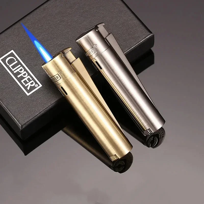 Clipper cigarette Lighter Windproof Straight Jet Blue Flame Lighter Flame Outlet With Dust Cap Butane Torch Lighter Men Gadget