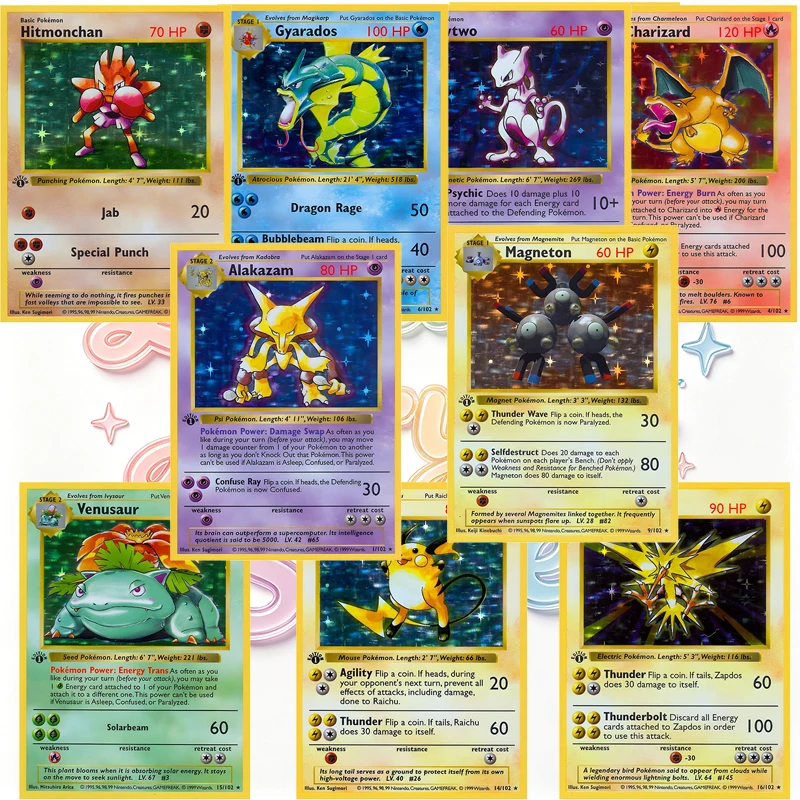 DIY Mewtwo Chansey Alakazam Charizard Zapdos PKM Base Set 1999 Cards Classic English Trading Game Card Collectible Boys Gift Toy