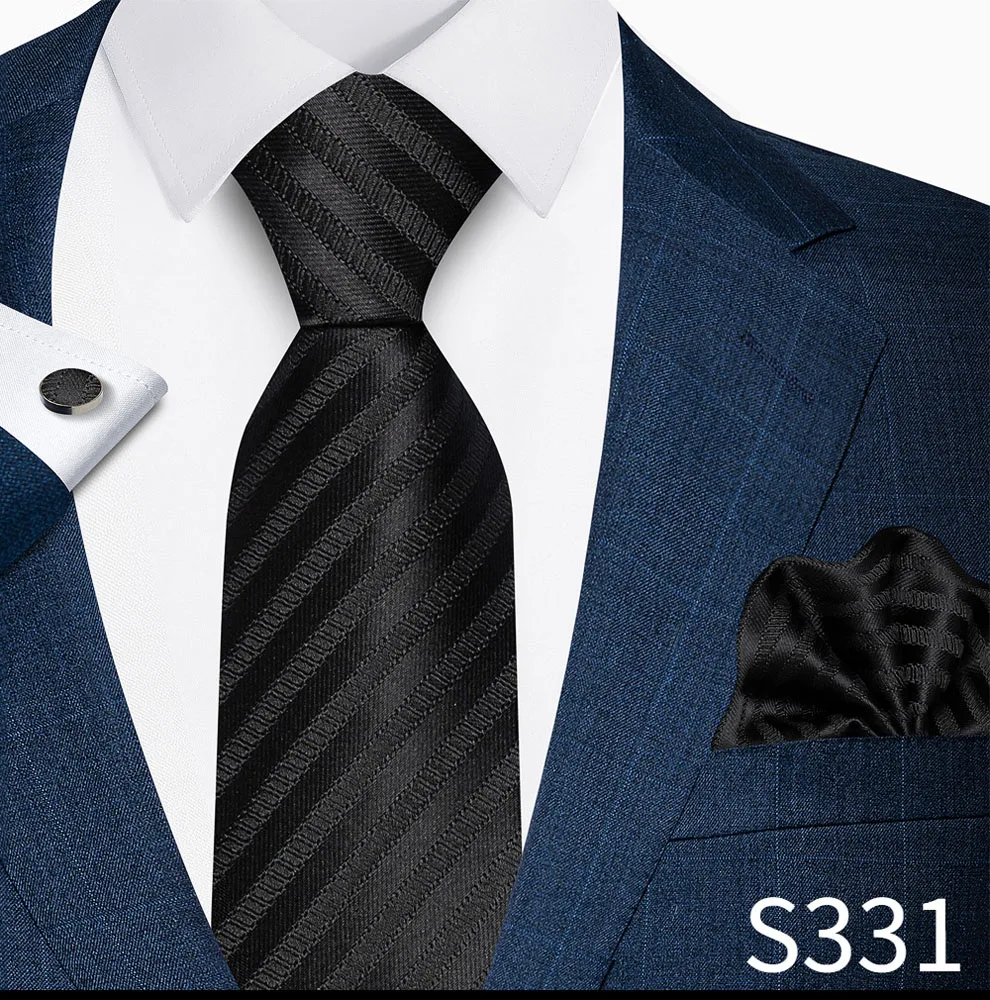 Hochwertiges 8-cm-Krawatten-Einstecktuch-Set für Herren, schwarz, blau gestreift, Hochzeitsgeschenk, Krawatte, Anzug-Accessoires, passend für den Arbeitsplatz – Detail 27