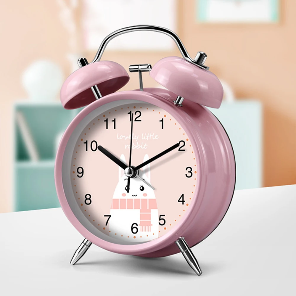 Cartoon Animal Alarm Clock Twin Bell Metal Frame Children Wake-up Tool Large Volume Alarm Clock With Night Light 4 inch