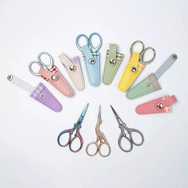 

Colorful Vintage Embroidery Scissors Sheath Lattice Scissors Protective Cover Small Sharp Pointed Scissors Protection Case Home