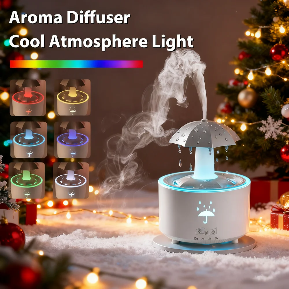 

2025 New Rotatable Raindrop Aroma Diffuser Air Humidifier Essential Oil Diffuser with Colorful Ambient Lights and 3-Level Timing