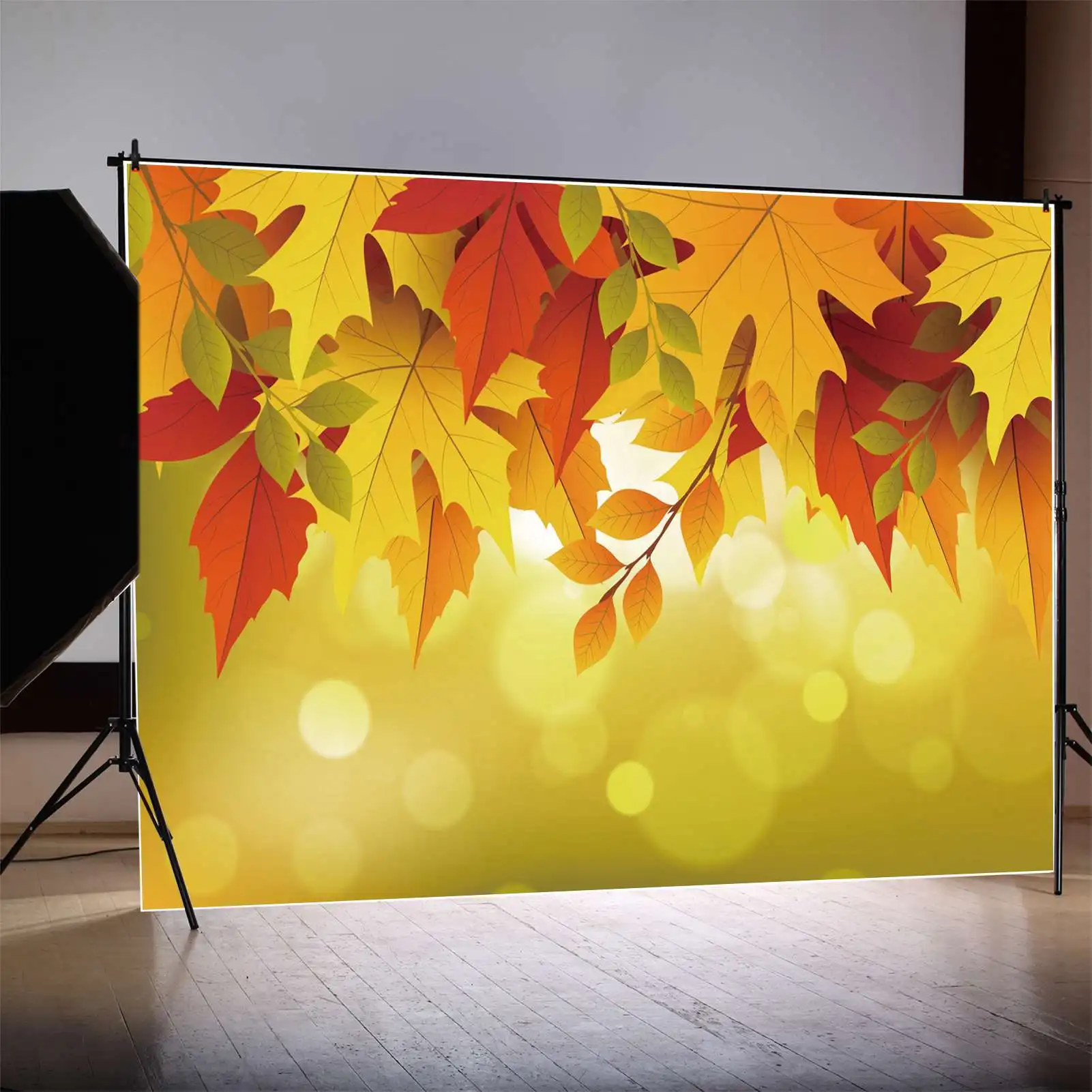 MOON.QG Backdrop Autumn Maple Leaves Light Bokeh Product Photography Background Customized Children's Party Decorations Props