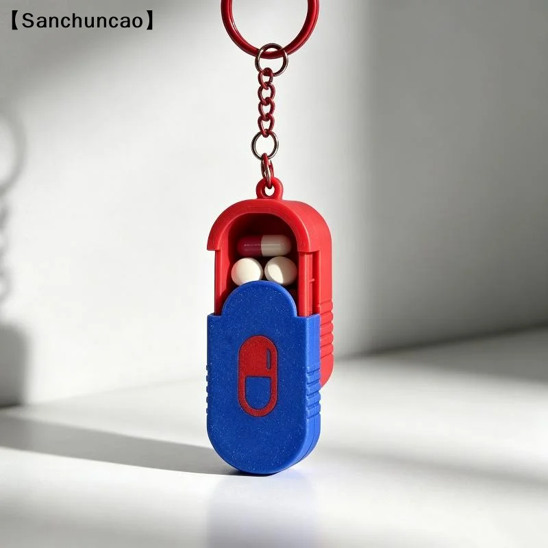 3D Printing Mini Slide Top Pill Organizer Keychain For Office Workers Compact Travel Medicine Box〔San〕