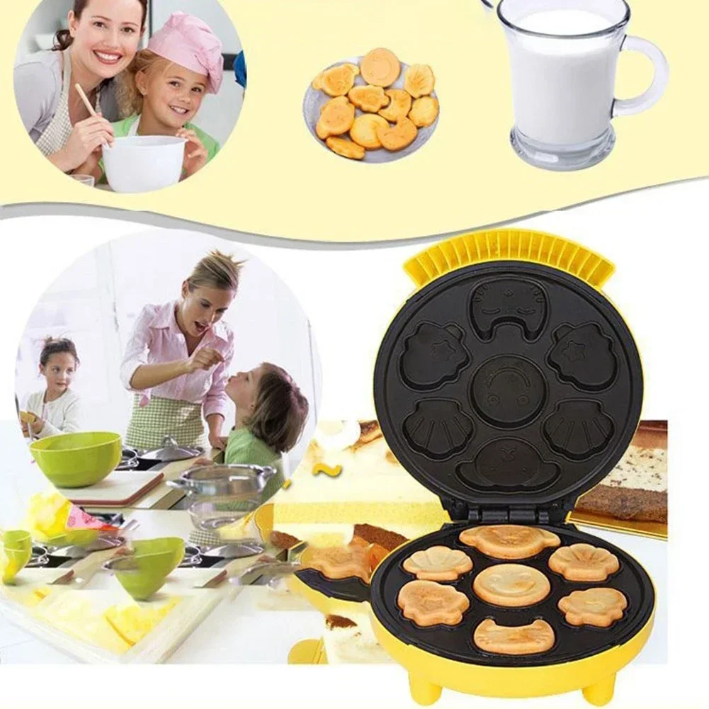 Mini Electric Waffles Maker Different Shaped Non-Sticky Pancakes Breakfast Making Machine with 7 Cake Capacity Kitchen Appliance