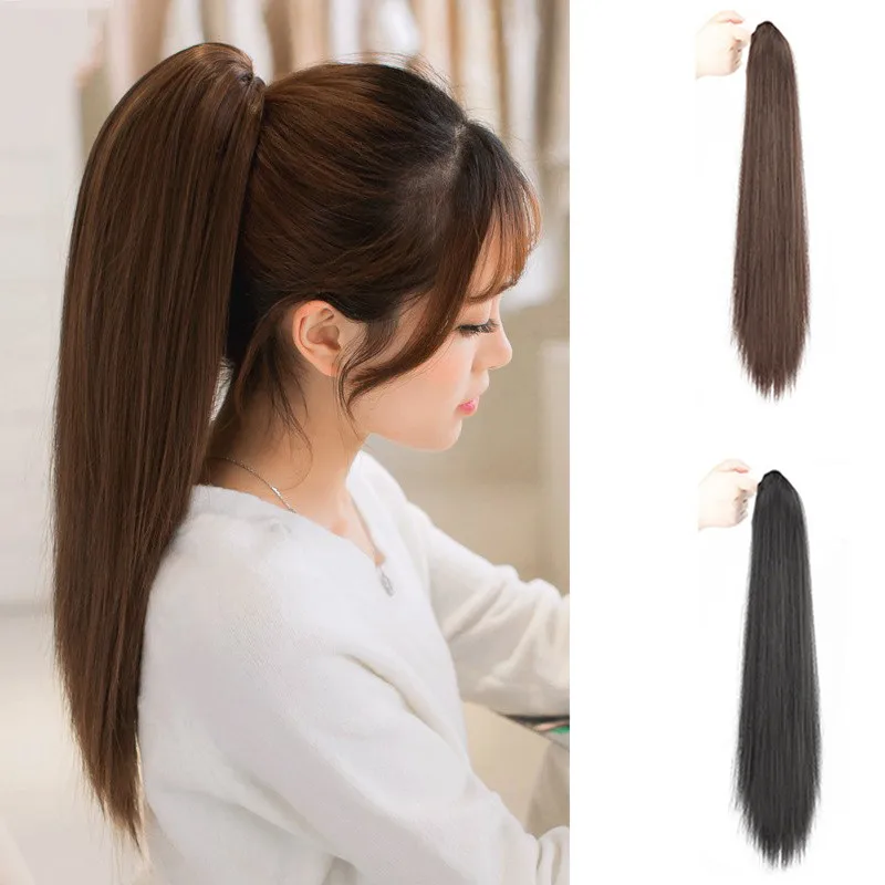 Extensão de cabelo longo falso de rabo de cavalo para mulheres, trança de peruca de dopamina, fêmea natural, 50 cm