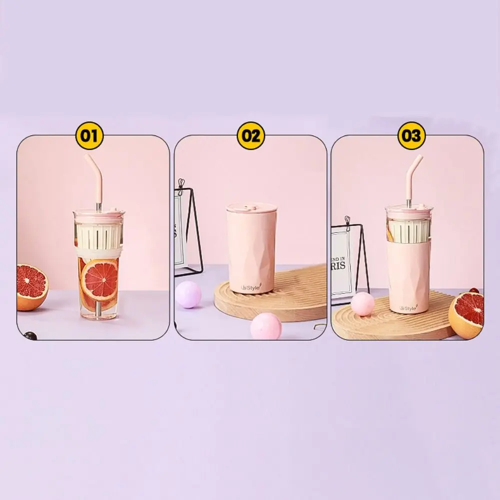 

650ML 2 in1 Cooling Storage Glass 2 Layer Large Capacity Straw Cup Leak-proof Stainless Steel Insulated Cup Drinkware