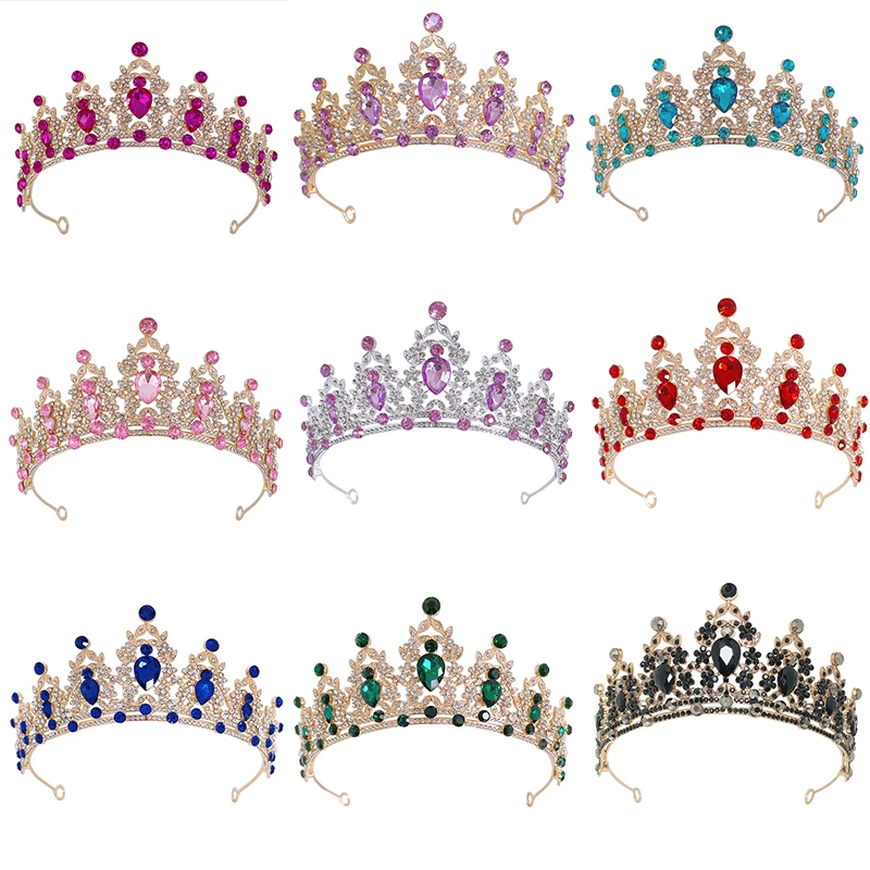 Baroque Vintage Crystal Rhinestone Tiaras And Crowns More Color Queen Princess Diadems Wedding Hair Accessories Women Jewelry